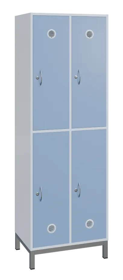 SBS-2222 šatní skříň 4-boxová, 1800x600x400 mm, kovové nohy, korpus bílý, dvířka blankyt